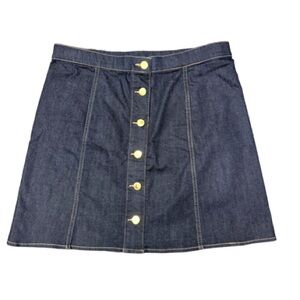 NWOT C. Wonder Denim Skirt Gold Buttons Dark Wash Size 12 HSN A-Line